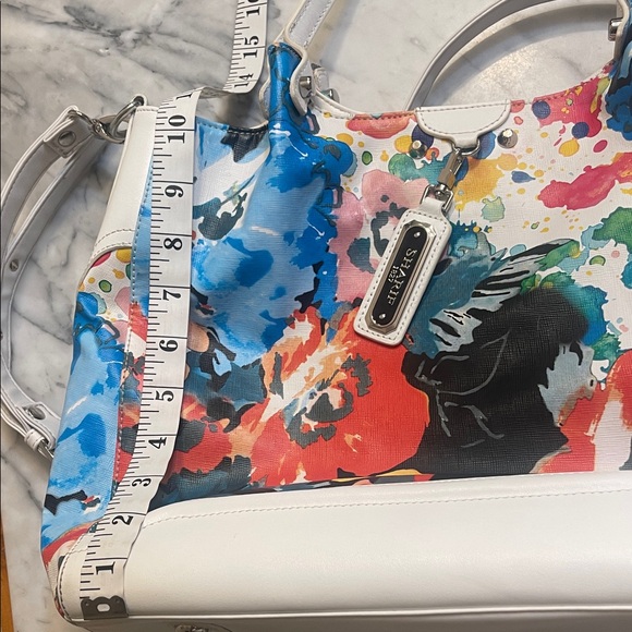 Sharif 1827 Floral Watercolor Print Multi-Pocket Leather Hobo/Shoulder Bag - Picture 14 of 14